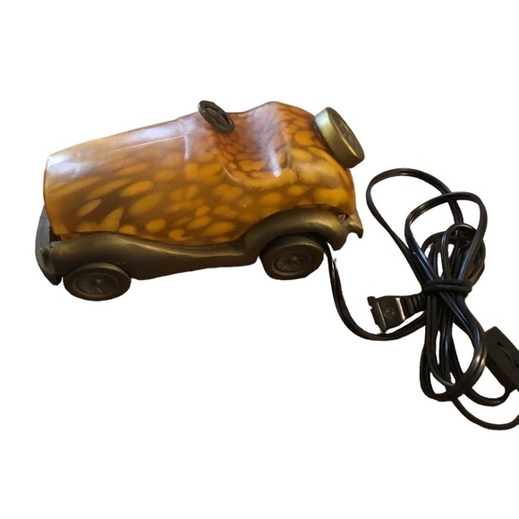 Vintage Car Accent Lamp Night Lite Mottled Glass & Brass Corded Soft Glow Heavy - Picture 6 of 10